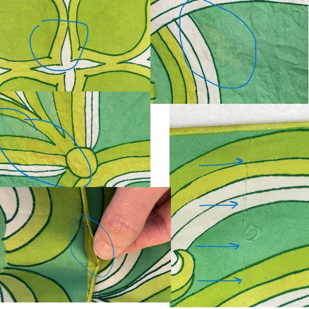 Vera Neumann Vintage Silk Scarf Green Psychedelic Swirl Gold-Piece Collection - Picture 10 of 12